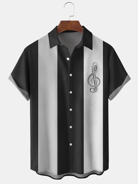 

Men's Musical Notes Graphic Print Short Sleeve Shirt, Black, Men's Floral shirt