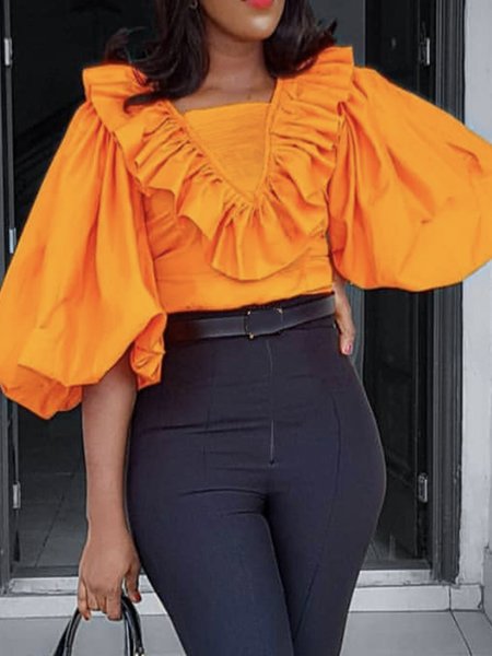 

Casual Plain Half Sleeve Top, Orange, Blouses and Shirts