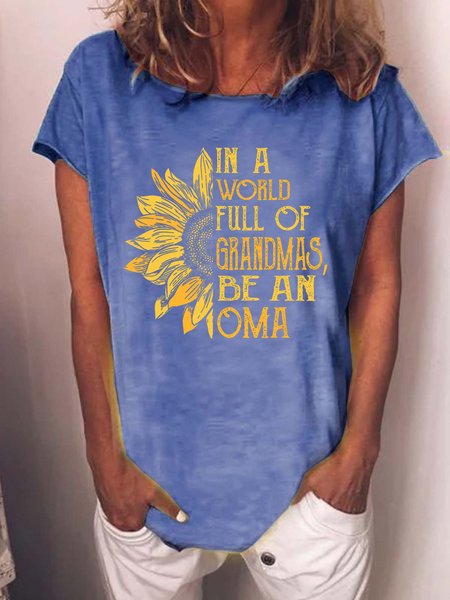 

Women Funny Grandma In a World Full of Grandmas be an Oma Sunflower Loose T-Shirt, Blue, T-shirts