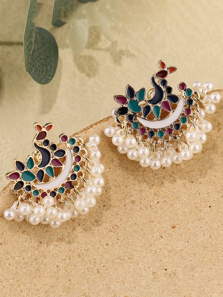

Boho Ethnic Pearl Bells Ethnic Pattern Earrings, Multicolor, Earrings