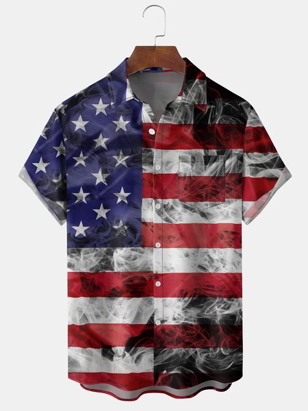 

Men's American Flag Graphic Print Short Sleeve Shirt, Blue, Men's Floral shirt