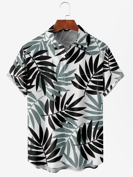 

Men's Leaf Print Anti-Wrinkle Moisture Wicking Fabric Fashion Hawaiian Lapel Short Sleeve Shirts, Green, Men's Floral shirt