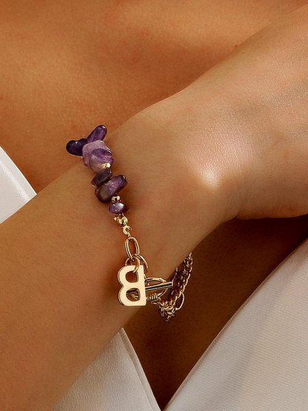 

Purple Natural Stone Letter Multilayer Bracelet Resort Style Jewelry Beach, Bracelets