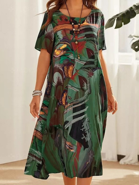 

Casual Abstract Loose Dresses, Green, Dresses