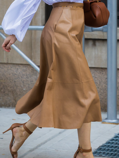 

Autumn A-Line No Elasticity Urban Loose Daily Skirt, Khaki, Midi Skirts