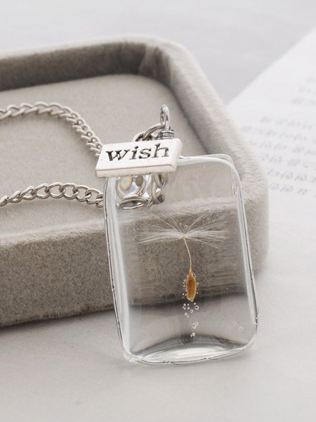 

Dandelion Flower Crystal Transparent Necklace Time Pendant, Silver, Necklaces