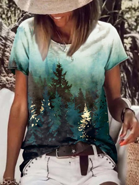 

Landscape Landscape Crew Neck Knit Short Sleeve T-Shirt, Multicolor, T-Shirts