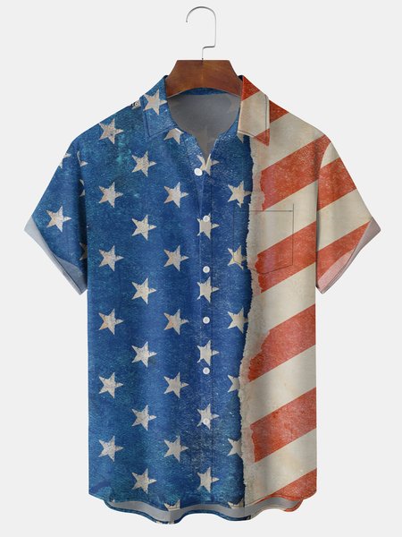 

Men's American Flag Graphic Print Short Sleeve Shirt, Blue, Men's Floral shirt