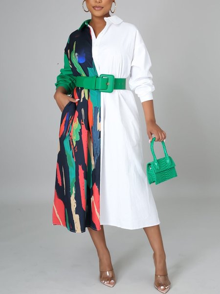 

Shirt Collar Loosen Urban Midi Dress, White, Midi Dresses