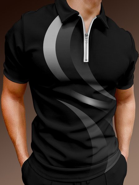 

Casual Art Series 3D Geometric Color Block Gradient Element Pattern Lapel Short Sleeve Polo Print Top, Black, Men's t-shirts