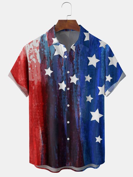 

Men's American Flag Graphic Print Short Sleeve Shirt, Blue, Men's Floral shirt