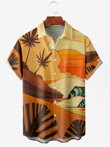 

Men's Ocean Coconut Print Anti-Wrinkle Moisture Wicking Fabric Fashion Hawaiian Lapel Short Sleeve Shirts, Yellow, Men's Floral shirt