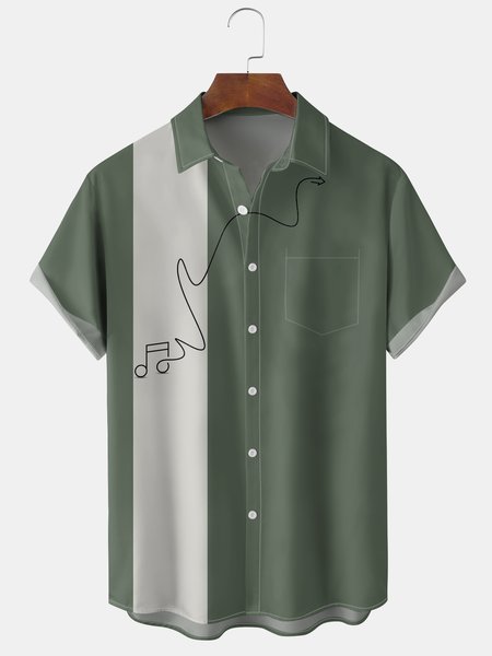 

Men's Musical Notes Graphic Print Short Sleeve Shirt, Green, Men's Floral shirt