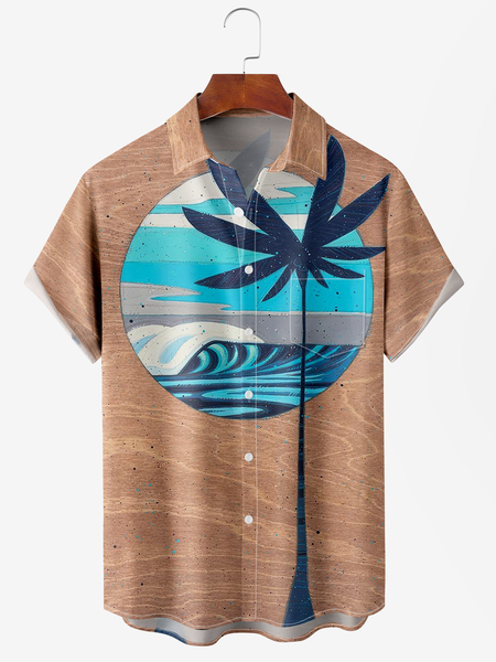 

Men's Ocean Coconut Print Anti-Wrinkle Moisture Wicking Fabric Fashion Hawaiian Lapel Short Sleeve Shirts, Khaki, Men's Floral shirt