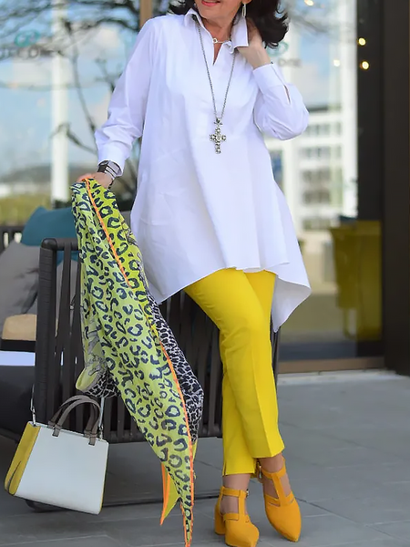 

Autumn A-Line Long sleeve Loose Plain Daily Blouse, White, Blouses and Shirts