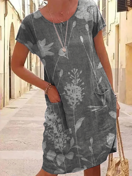 

Floral Loose Casual Dresses, Gray, Dresses