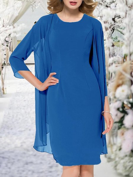 

Plain Chiffon jacket dress two piece set plus size, Blue, Dresses