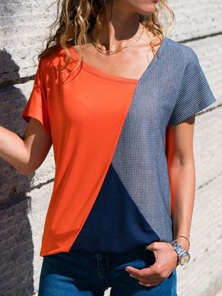 

Casual Raglan Sleeves Asymmetrical Color Block T-Shirt, Multicolor, T-Shirts