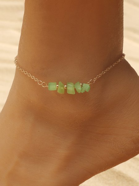 

Bohemian Resort Style Natural Crystal Beaded Anklet Beach Jewelry, Golden, Anklets