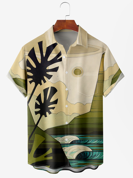 

Men's Ocean Coconut Print Anti-Wrinkle Moisture Wicking Fabric Fashion Hawaiian Lapel Short Sleeve Shirts, Green, Men's Floral shirt