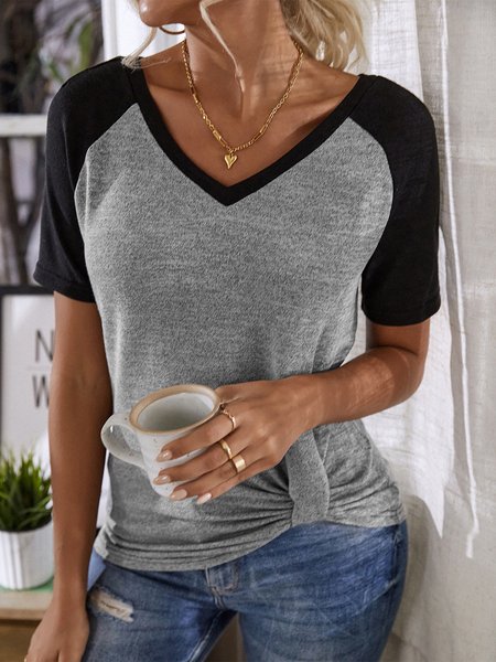 

Casual Color Block Loose T-Shirt, Black-grey, Tees & T-shirts