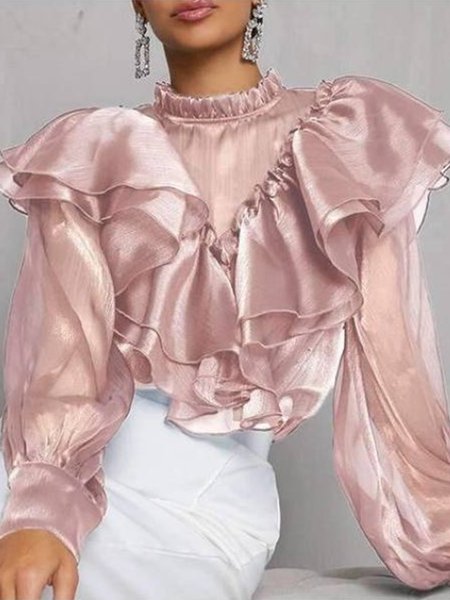 

Elegant Long Sleeve Regular Fit Plain Top, Pink, Blouses and Shirts