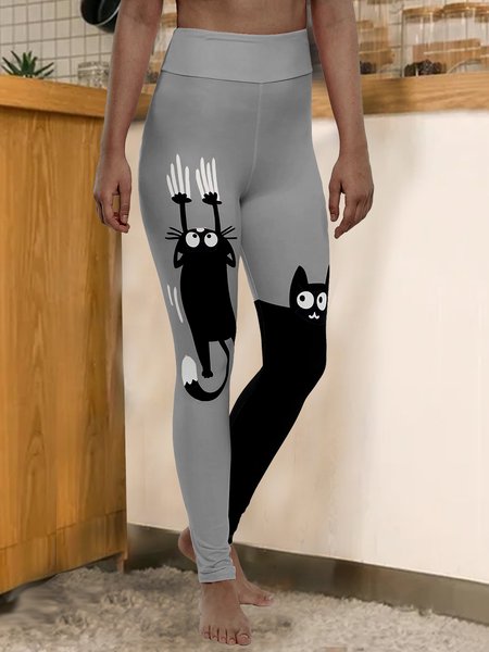 

Casual Color Block Leggings, Black-grey, Leggings