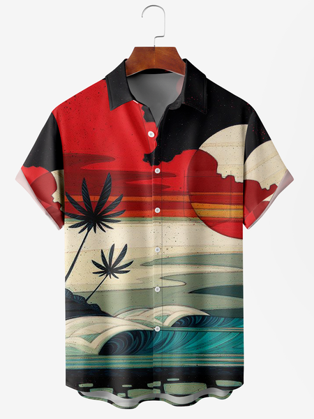 

Men's Ocean Coconut Print Anti-Wrinkle Moisture Wicking Fabric Fashion Hawaiian Lapel Short Sleeve Shirts, Red, Men's Floral shirt