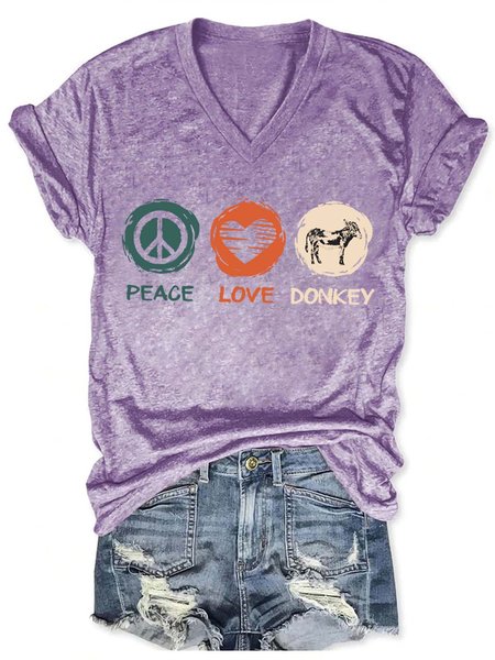 

Women Donkey Letter Printing Casual Cotton-Blend T-Shirt, Purple, T-shirts
