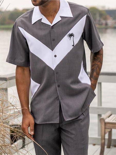 

Cotton Linen Style Geometric Striped Linen Shirt, As picture, Men's Floral shirt