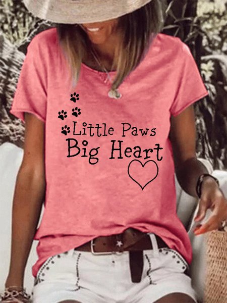 

Women Funny Dog Little Paws Big Heart Loose T-Shirt, Pink, T-shirts