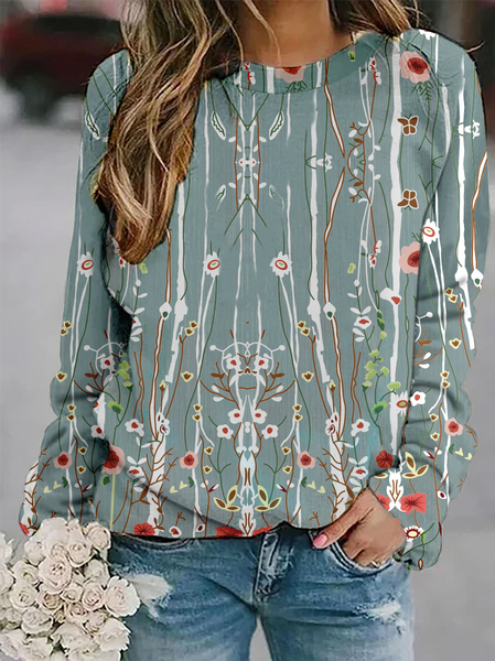 

Floral Crew Neck Loose Casual Sweatshirts, Green, Sweatshirts & Hoodies
