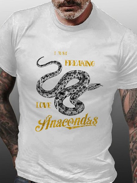 

Men Snake Printing Casual T-Shirt, White, T-shirts