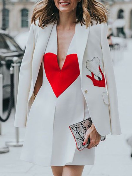 

Heart/Cordate Regular Fit Shawl Collar Blazer, White, Blazers
