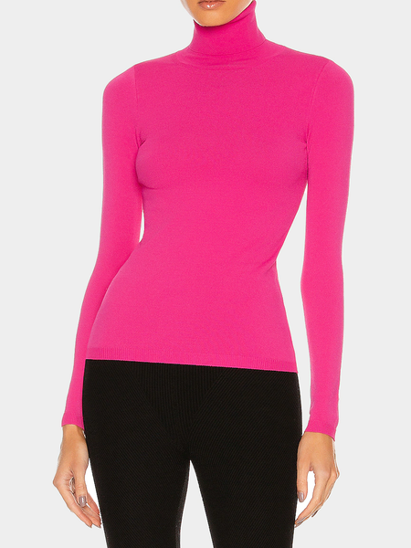 

Autumn H-Line High Elasticity Plain Long sleeve Daily Sweater, Rose red, Pullovers