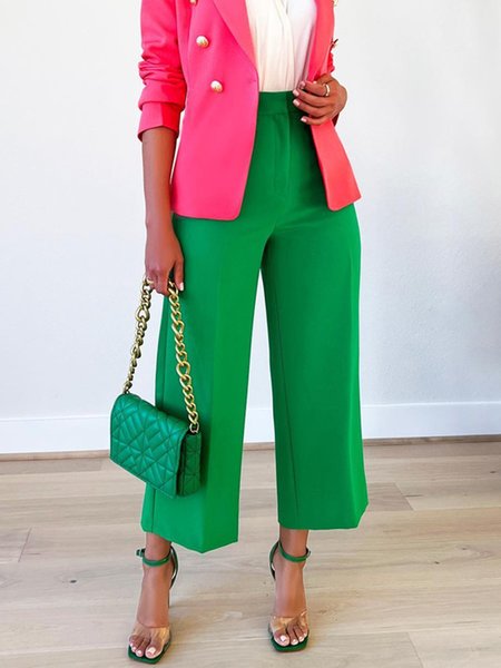 

Plain Fashion Regular Fit Pants, Green, Wide Leg Pants