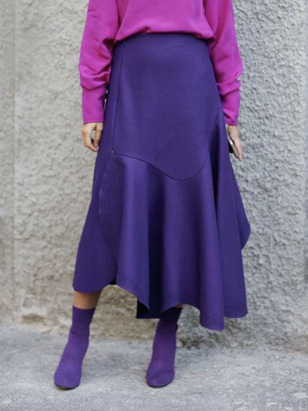 

Midi Regular Fit Daily Plain Elegant Skirt, Purple, Midi Skirts