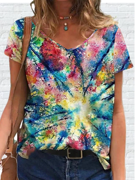 

Casual V Neck Short Sleeve T-Shirt, Multicolor, T-Shirts