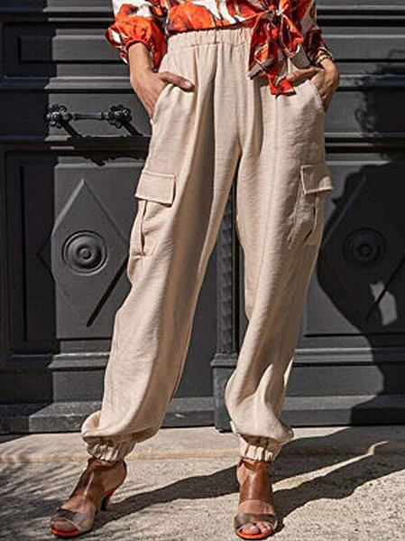 

Casual Plain Casual Pants, Khaki, Pants