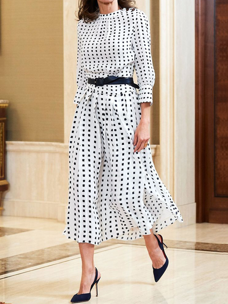 

Autumn X-Line Long sleeve Elegant Stand Collar Daily Dress, White, Maxi Dresses