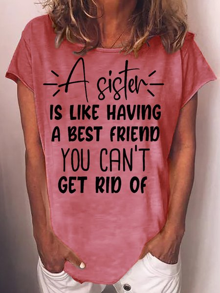 

Womens Funny Sister Casual Crew Neck Loose T-Shirt, Red, T-shirts