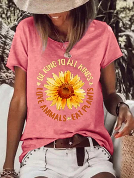 

Women Floral Animal Printing Loose Crew Neck T-Shirt, Pink, T-shirts