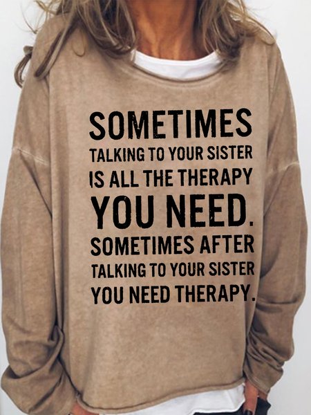 

Women's Funny Sister Letters Casual Sweatshirt, Light brown, Hoodies&Sweatshirts