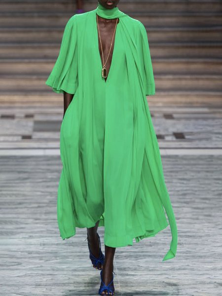 

Midi Green Daily Regular Fit V Neck Elegant Dress, Maxi Dresses