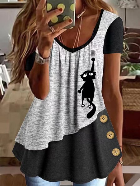 

Casual Regular Fit Tops, Gray, T-Shirts