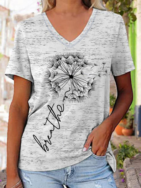 

Dandelion V Neck Casual T-Shirt, Gray, Tees & T-shirts