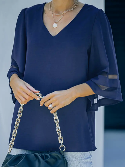 

Cotton-Blend V Neck Tops, Blue, Shirts & Blouses