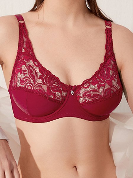 

Ultra Thin C/D Cup Push Up Adjustable Sexy Lace Underwire Bra, Wine red, Bra & Bra Sets
