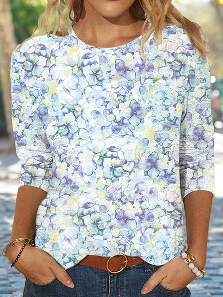 

Casual Crew Neck Regular Fit Floral T-Shirt, Flower, T-Shirts