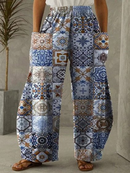 

Loose Ethnic Casual Bloomers Pants, Multicolor, Pants